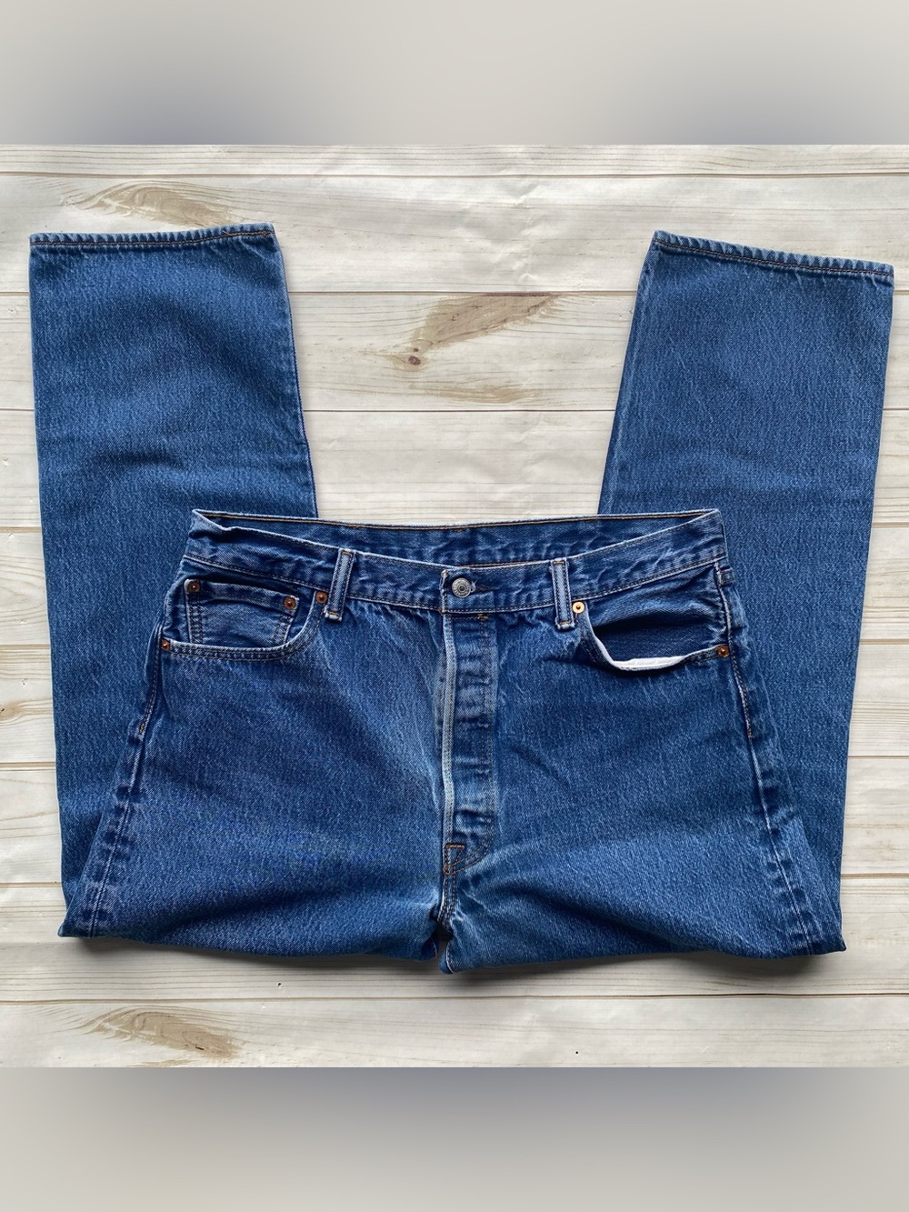 Mens Levi’s 501 medium stone washed 100% cotton straight cut Classic unisex 38